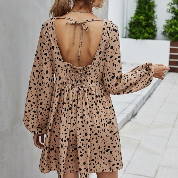 Open backed tan dalmatian print dress size small. Worn once. - Picture 3 of 3